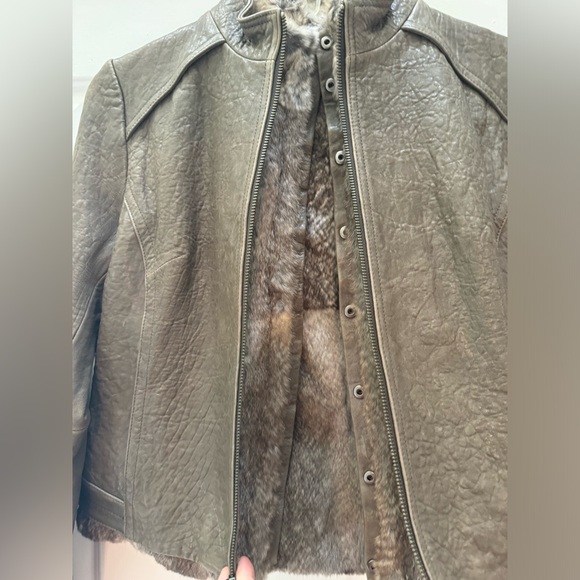 Cole Haan Collection lamb skin jacket with DETACHABLE, real RABBIT FUR vest - Picture 4 of 8